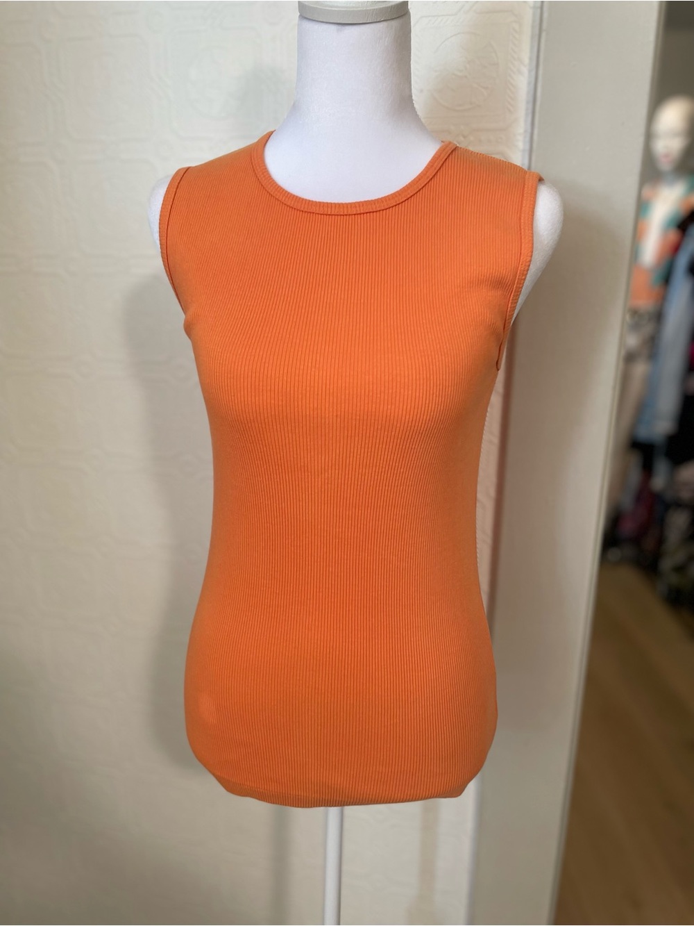 Slim Ribbed Tank Top in Bright Orange